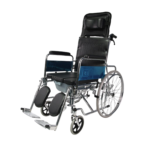 Fauteuil roulant d'aisance inclinable en acier à dossier haut